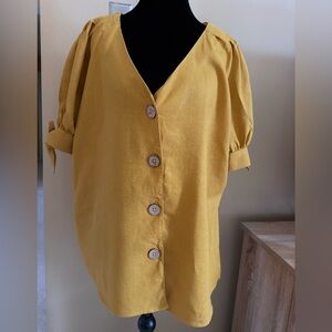 Anne Klein Mustard Button-Up Blouse